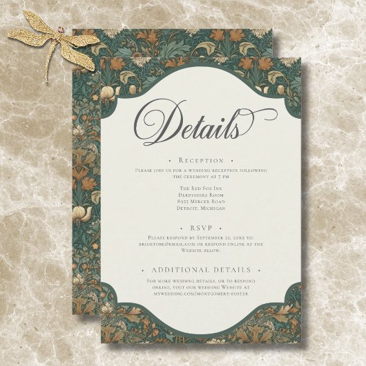  Natuur William Morris Elegant Wedding Informatiekaartje