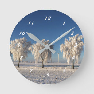 Natuur wintersneeuw bedekte bomen ronde klok