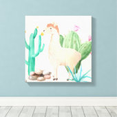 Natuur woestijn LIama Cactus Flowers Canvas Afdruk (Insitu (Houten vloer))