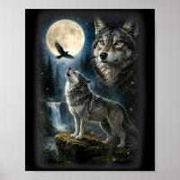 Natuur wolf bos bomen wolven wild dier maan