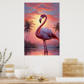 Natuur Zonsondergang Roze Flamingo Poster (Keuken)