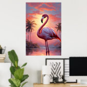 Natuur Zonsondergang Roze Flamingo Poster (Thuiskantoor)