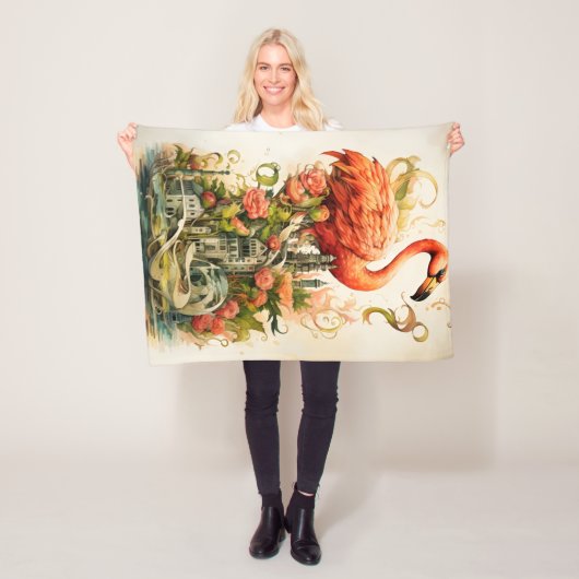 natuurbloem flamingo's paradijs fleece deken (In situ)