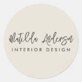 Natuurlijk beige modern minimaal elegant script ronde sticker (Voorkant)