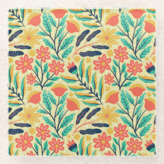 Natuurlijk blad: naadloos bloempatroon. glazen onderzetter