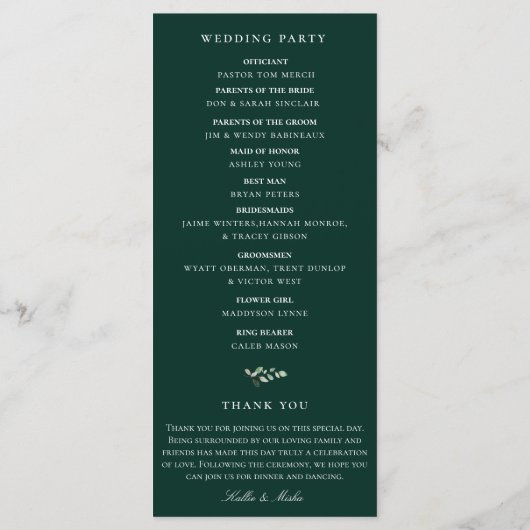 Natuurlijk botanisch groen Huwelijksprogramma Programma (Achterkant)