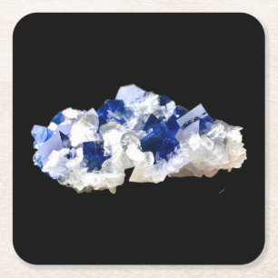 Natuurlijk diepblauw fluoriet kristal mineraal kun vierkante kartonnen onderzetter