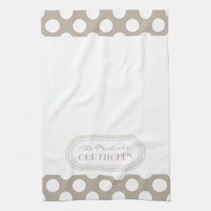 Natuurlijk Monogram witte poka Dots Theedoek
