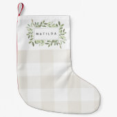 Natuurlijk vreugdevolle geruite botanische geperso kleine kerstsok (Voorkant)