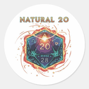 Natuurlijke 20 Vlammende D20 Dobbelstenen Episch Ronde Sticker
