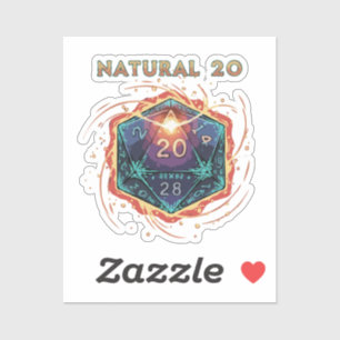 Natuurlijke 20 Vlammende D20 Dobbelstenen Episch Sticker