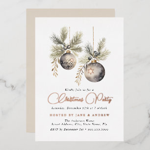 Natuurlijke Beige Roos gouden kerstballen Folie Uitnodiging