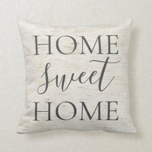 Natuurlijke berk Home Sweet Home Rustiek Grijs Scr Kussen