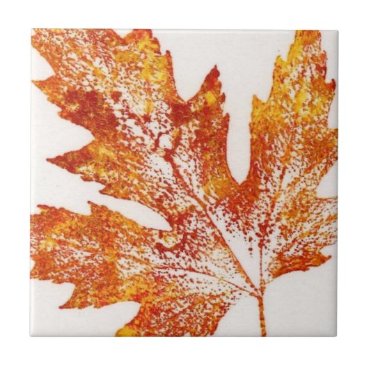 Natuurlijke bladdruk van herfst in sinaasappel Gee Tegeltje (Voorkant)