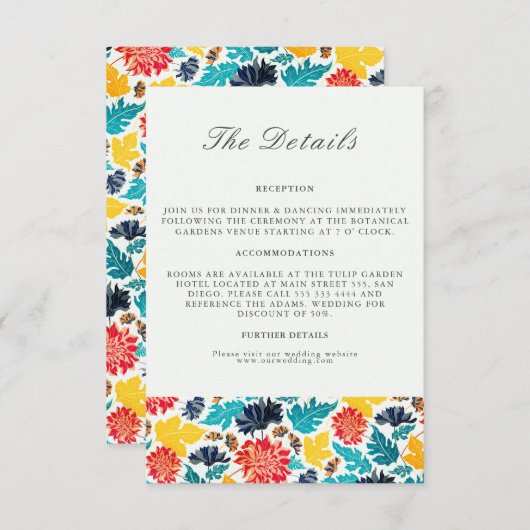 Natuurlijke Blauw Geel Waterverf Zonnebloemen Brui Informatiekaartje (Voorkant / Achterkant)