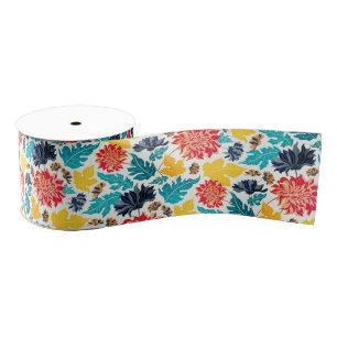 Natuurlijke Blauwe Gele Aquarel Zonnebloemen Bruil Grosgrain Lint