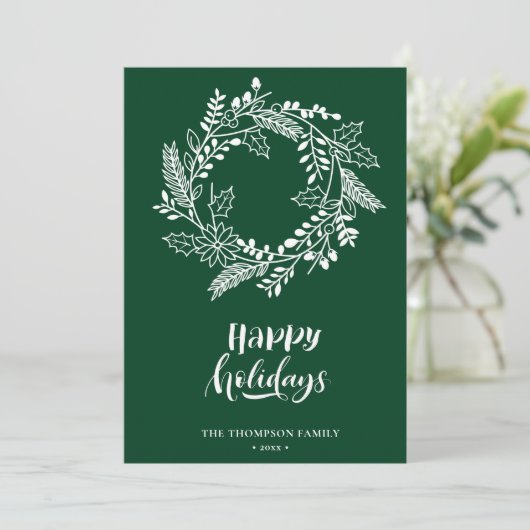Natuurlijke bloemenkrans | Poinsettia Dennentak Gr Feestdagenkaart (Staand voorkant)