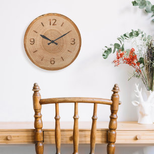 Natuurlijke boomhout Slice Brown Rustic Woodgrain Grote Klok