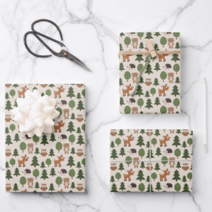 Natuurlijke bosvrienden baby dieren bomen inpakpapier vel