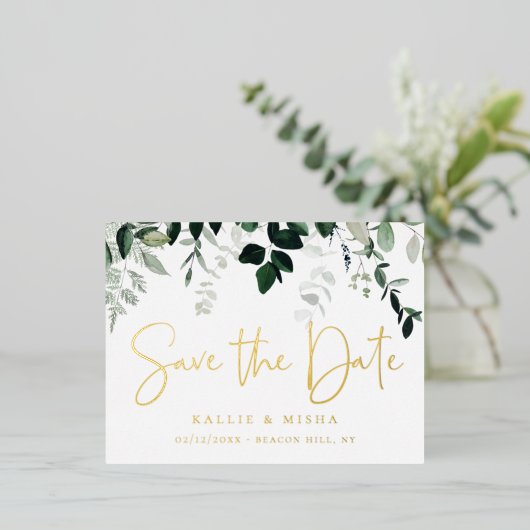 Natuurlijke botanica Bewaar de datum Folie Uitnodiging Briefkaart (Staand Voorkant)