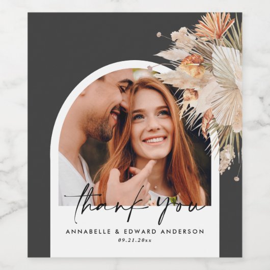 Natuurlijke botanische boogfoto moderne pampas-wij wijn etiket (Enkel label)