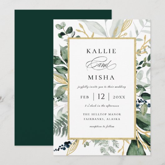 Natuurlijke botanische Lijst Emerald Wedding Kaart (Voorkant / Achterkant)