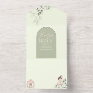 Natuurlijke Cute Bloem Fee 1e Verjaardagsuitnodigi All In One Uitnodiging