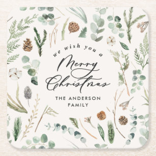 Natuurlijke Kerstmis minimale elegante botanische Vierkante Kartonnen Onderzetter