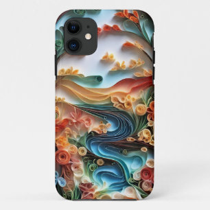 Natuurlijke landschap in Papercut en quiling art s iPhone 11 Hoesje