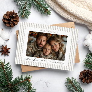 Natuurlijke Linnen Streep Moderne Foto Kerstkaart