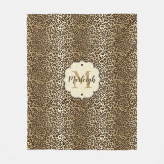 Natuurlijke luipaard Afdrukken Aangepaste monogram Fleece Deken