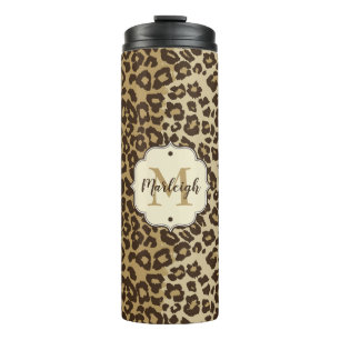 Natuurlijke luipaard Afdrukken Aangepaste monogram Thermosbeker