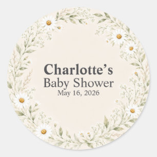 Natuurlijke Madeliefjes Baby Shower Ronde Sticker