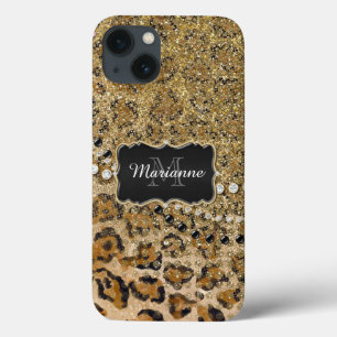 Natuurlijke n Gold Leopard Animal Print Glitter lo iPhone 13 Hoesje