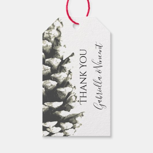 Natuurlijke pijnboom op Label met witte bruiloft Cadeaulabel (Voorkant)