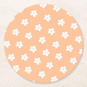 Natuurlijke proppy Peach White Hippie Flower Patte Ronde Kartonnen Onderzetter
