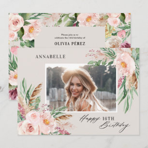 Natuurlijke Roze meisjesachtige moderne bloemfoto  Kaart