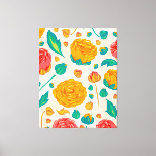 Natuurlijke Rozen Floral Bloom Red Waterverf Canvas Afdruk