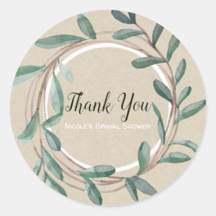 Natuurlijke Rustieke Kraft Botanische Bladkrans Ronde Sticker