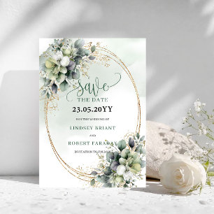 Natuurlijke Saliegroene Botanische Bewaar De Datum Save The Date