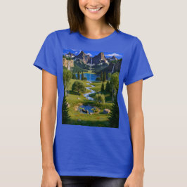 Natuurlijke scène Bergen Watervallen Meer Stroom V T-shirt