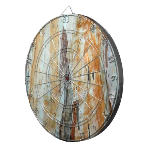 Natuurlijke schors, kleurrijk sinaasappel en grijs dartbord (Voorkant Rechts)