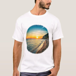 Natuurlijke strand scène met Italiaanse zonsonderg T-shirt