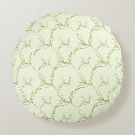 Natuurlijke Tea Leaf Mint Green Naadloos Patroon Rond Kussen