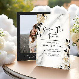 Natuurlijke werk gestapeld steen marmer bruiloft save the date