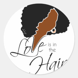Natuurlijke zwarte haarhaar Liefde zit in de Hai Ronde Sticker