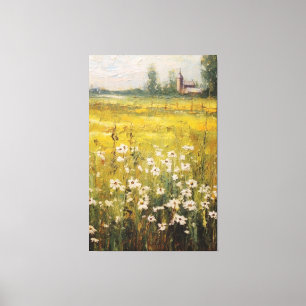 Natuur's Canvas: olieverfschilderij van wilde bloe Canvas Afdruk