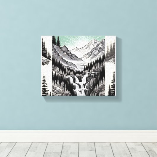 Natuur's Essence: Zwart & Wit Landschap T-Shirt Canvas Afdruk (Insitu (Houten vloer))