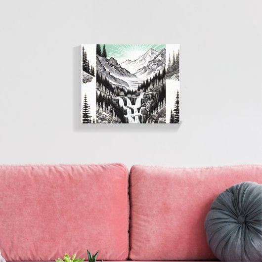 Natuur's Essence: Zwart & Wit Landschap T-Shirt Canvas Afdruk (Insitu (Woonkamer))