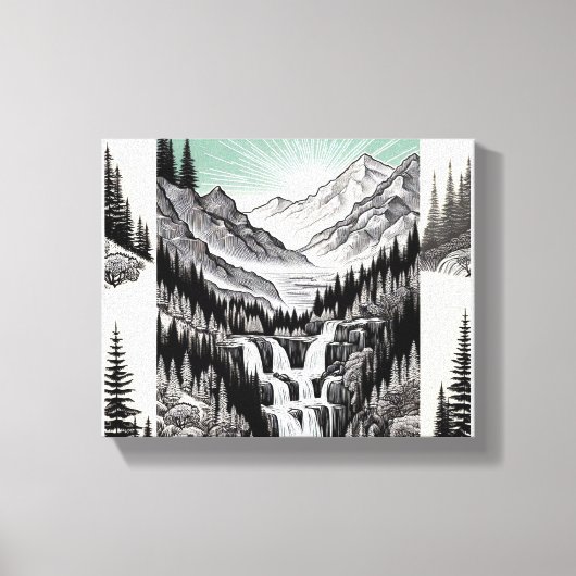 Natuur's Essence: Zwart & Wit Landschap T-Shirt Canvas Afdruk (Voorkant)